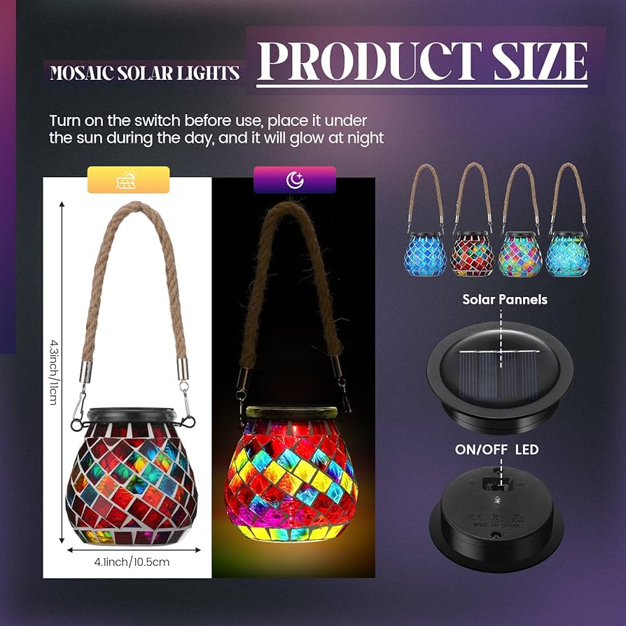 Amazon.com: Tujoe 4 Pack Mosaic Solar Lights Outdoor Hanging